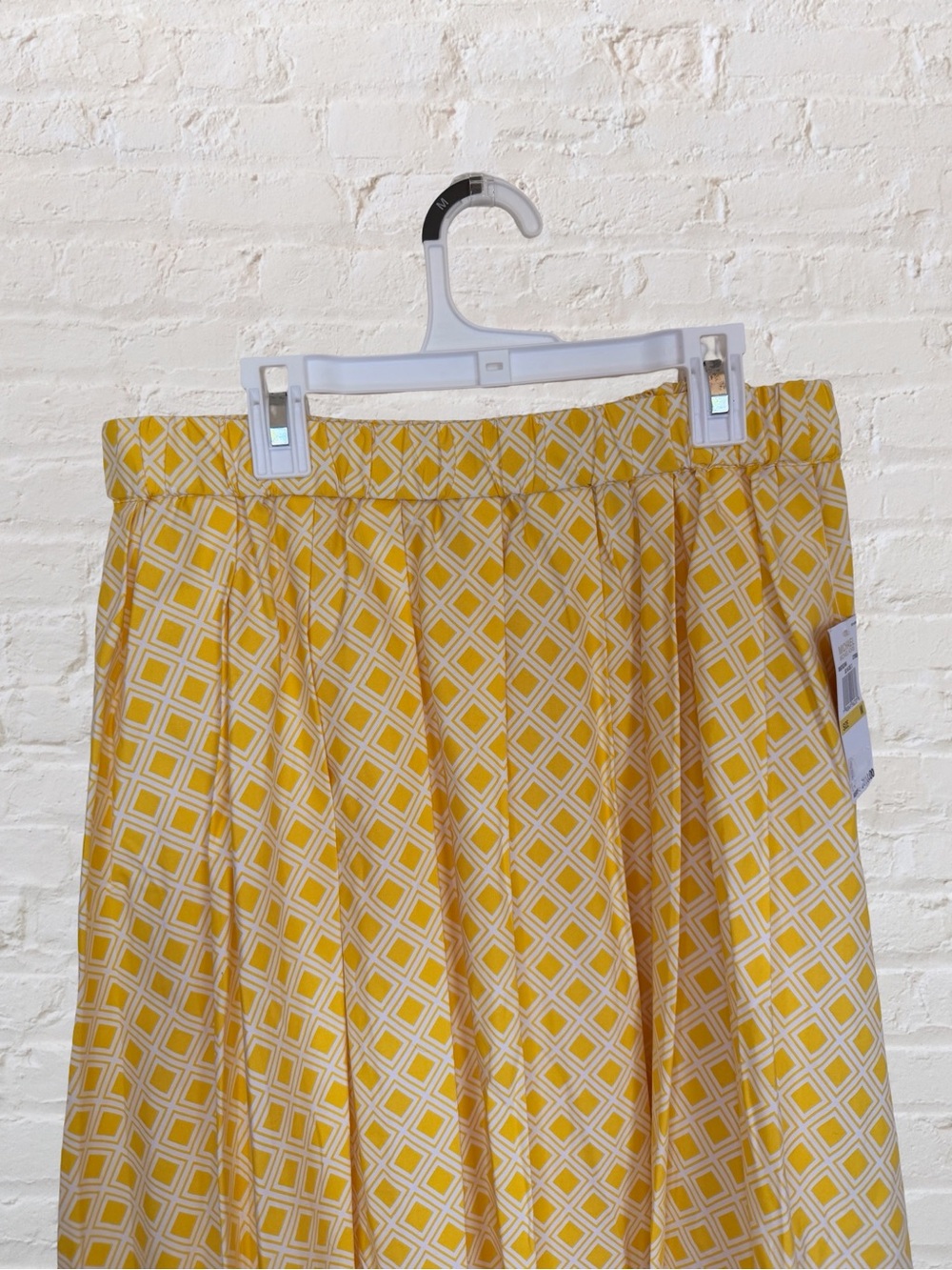 NWT Michael Michael Kors Yellow Geo Diamond Print Pleated Midi Skirt Cotton Med - Picture 2 of 8